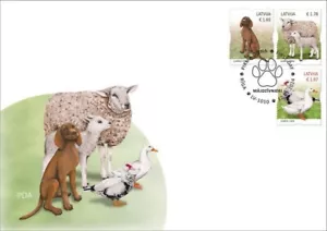 Latvia, Lettland , Lettonia 2024 Pets - Dog - Sheep - Duck 3 stamps - fdc - Picture 1 of 1