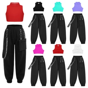 Kids Girls Crop Top With Pants For Street Dance For Hip-hop Summer Clothes Set - Picture 1 of 53
