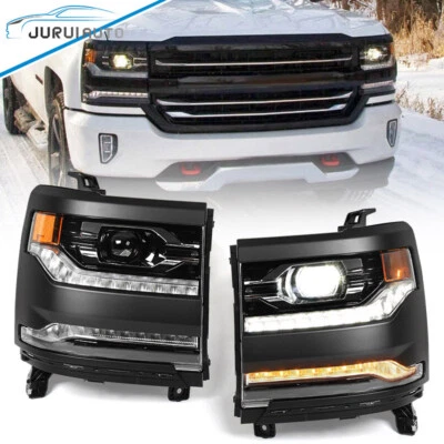 Pair Headlights For 2016-2018 Chevy Silverado 1500 Black Full LED DRL Projector Foto 1 de 4