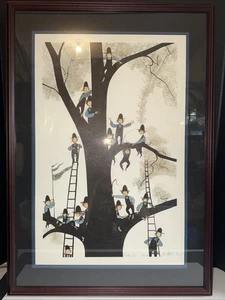 P. Buckley Moss Print Boys In A Tree Signed Dated 94/1000 Edition Framed 19”X27” - Picture 1 of 12