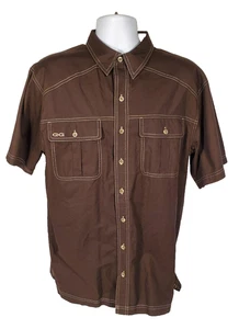 Camisa Game Guard Para Hombre L Botones Marrón Algodón Ventilado Manga Corta - Imagen 1 de 7