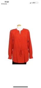 Top tunica RALPH LAUREN rosso crepe rotolo linguetta coulisse collo diviso XL - Foto 1 di 6