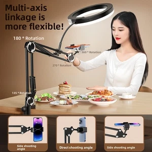 Overhead Camera Mount with 10" Ring Light Flexible Articulating Phone Arm Stand - Picture 1 of 10