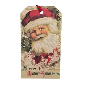Vintage Weihnachtsmann Geschenkanhänger Schild A Very Merry Christmas Cardstock Weihnachtsdeko 19x11 - Bild 1 von 2