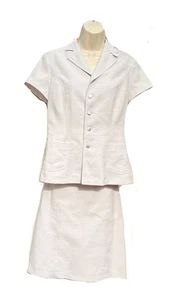 Damen 2-teiliges Kurzarm Shirt Rock Anzug Set mit Taschen Grau Handarbeit Größe S - Bild 1 von 6