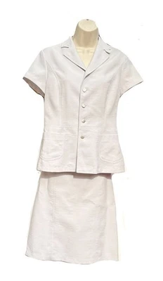 Conjunto de traje camisa falda manga corta de 2 piezas para mujer con bolsillos gris hecho a mano talla S Foto 1 de 4