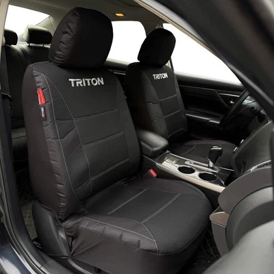 Car Seat Covers For Mitsubishi Triton MV GLX GLS GSR Black Canvas & Airflow Mesh - image 1 of 4