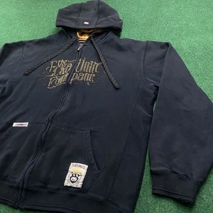 Vintage Ecko Unltd Hoodie Mens XL Black Y2K Baggy Grunge Full Zip Sweatshirt - Picture 1 of 11