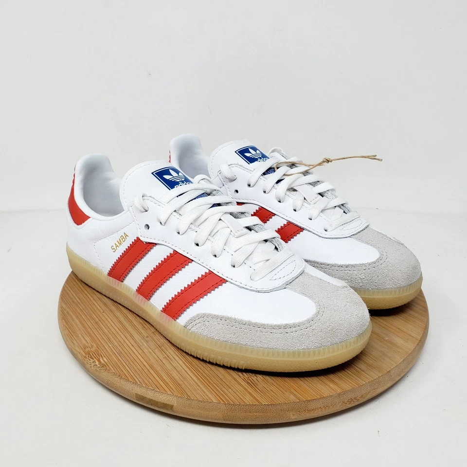 Adidas Samba OG Shoes Kids 2 Classic White Red Soccer Low Turf Indoor Sneaker - Image 1 of 4
