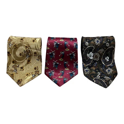 LOTE DE 3 - Gravata vintage Disney Mickey Mouse golfe pateta tigre pescoço de seda Inc. - Imagem 1 de 4