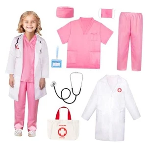 Doctor Costume for Girls - Kids Scrubs with Lab Coat & Carry 5-6 Years Pink - Picture 1 of 7