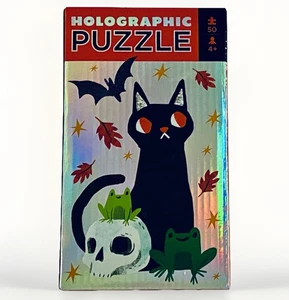 Pumpkin Crocodile Creek Holographic 50 Piece Jigsaw Puzzle 10x15 Cat Bat Skull - Picture 1 of 5