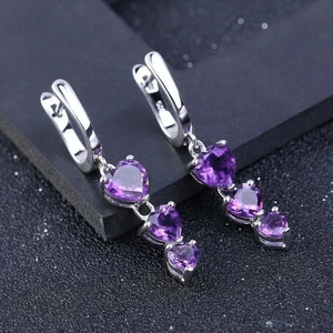 3,50 kt Herzschliff Laborgefertigt Amethyst Ohrhänger 14 K Weißgold vergoldet - Bild 1 von 5