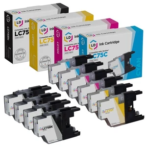 LD 10 Pack LC75 HY Black & Color Ink Cartridge Set for Brother Printer - Picture 1 of 9