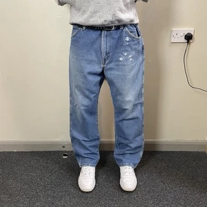 Vintage Dickies Blue Jeans Mens W36 L30 Baggy fit 90s logo USA Retro Streetwear - Picture 1 of 10