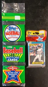 2 Topps 1990 Baseball Sealed Packs - 42 Karten Cello Fat Pack & 45 Karten Rack Pack - Bild 1 von 2