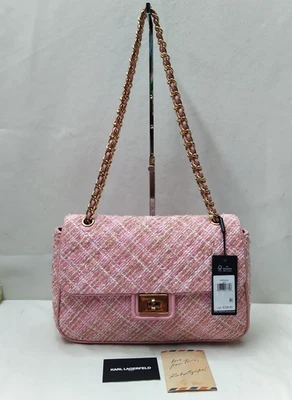 Bolso Bandolera Karl Lagerfeld Paris Agyness Rosa Tweed Turnlock Correa Cadena Foto 1 de 4