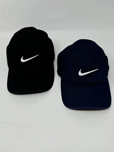 Set Of 2 Nike Adjustable Hat Cap Swoosh Baseball Kids Youth Size Navy Blue Black - Picture 1 of 19