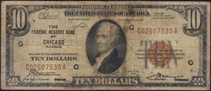 Fr.1860-G 1929 Chicago $10 Federal Reserve Bank Note Circulated - Picture 1 of 2