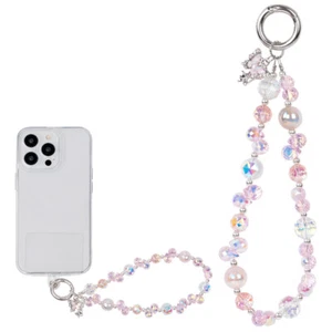 Sac de téléphone portable en cristal rose lanière breloque téléphone bracelet porte-clés anti-perte - Photo 1 sur 9