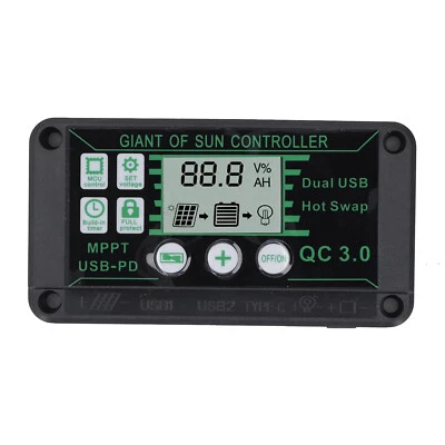 Regolatore di carica solare 10A/40A/80A/100A 12V/24V MPPT doppio USB LCD - Immagine 1 di 4