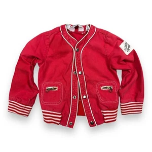 Vintage 80s DiJon Sport Youth Kids Red Striped Cuff Snap Nautical Jacket Sz 5 - Picture 1 of 8