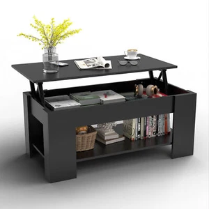 3 Colors Lift Top Coffee Table with Hidden Compartment and Storage Shelves 38.6" - Picture 1 of 27