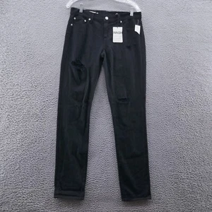 Gap Womens Girlfriend Jeans 28 Tall Black Mid Rise Distressed Ripped Denim NEW - Picture 1 of 18