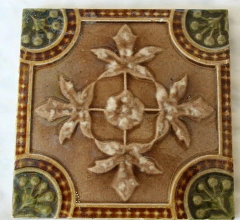 COLOURFUL ENGLISH LATE VICTORIAN  RAISED MAJOLICA TILE Cover