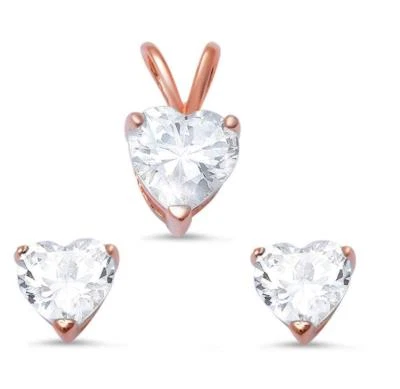 Rose gold Cubic Zirconia Heart .925 Sterling Silver Pendant & Earring set - Image 1 of 2