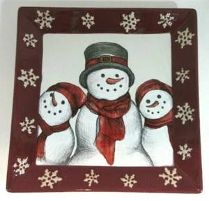 Nikolaus Quadrat Yuletide 10 2/8" Abendessen/Plätzchen Teller Schneemann Weihnachten - Bild 1 von 3