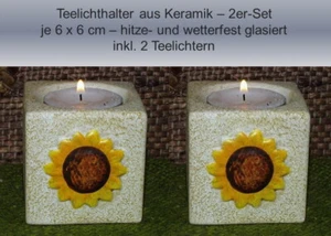 GS-1450 - Teelichthalter aus Keramik - 2er-Set mit Sonnenblumen-Motiv + Teelicht - Bild 1 von 1