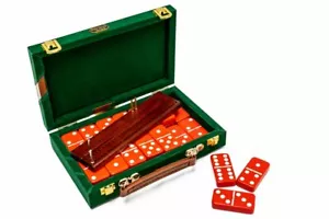 Juego de seis fichas de dominó doble tamaño profesional en estuche de terciopelo con marcador - Imagen 1 de 6
