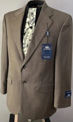 STAFFORD Mens Sport Coat BEIGE BROWN GRAY HOUNDSTOOTH SUPER 100 WOOL 40R - Image 1 of 4