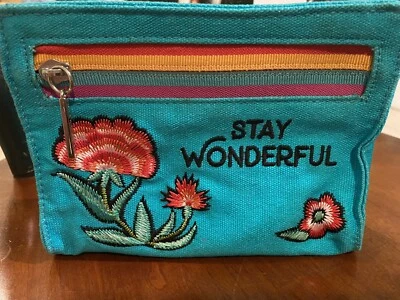 Bath & body works zipped pouch, Embroidered “Stay Wonderful” With Flowers, New - Image 1 of 4