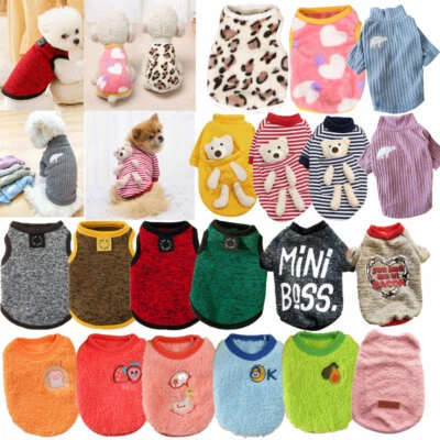 Puppy Pet Dog Cat Warm Fleece Vest Clothes T Shirt Sweater Winter Coat Apparel - - Image 1 of 4