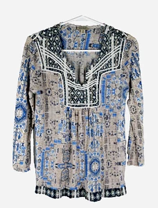 Lucky Brand Linen Blend Peasant Top Womens M Cottagecore Boho Prairie Tribal - Bild 1 von 15