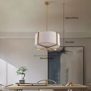 3 Light Fabric Drum Shade Chandelier Pendant Lamp Fixture Gold Brushed Brass NEW - Picture 1 of 15