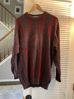 Suéter masculino vintage Burberry Burberrys soletrado lã cabo malha masculino 42” G - Imagem 1 de 3