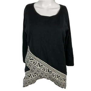 Market & Spruce Pullover Damen Gr. M schwarz weiß Baumwolle Überlappungssaum Oberteil - Bild 1 von 8