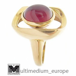Anello vintage oro 750 granato cabochon almandino stile art deco granato 18 kt - Foto 1 di 5