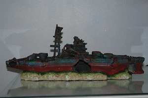 Aquarium Large Battle Ship Destroyer & Rock Base For Aquariums 46 x 10 x 17 cms - Picture 1 of 7
