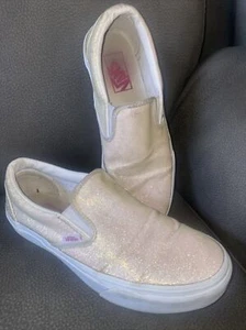 VANS Glitter Wedding Bride Classic Slip On Shoes White Ivory Sz 8 Women’s - Picture 1 of 10