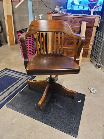 Vintage Rolling Rocking Adjustable Swivel Bankers Chair Solid Wood 1920s 1930 40 Cover