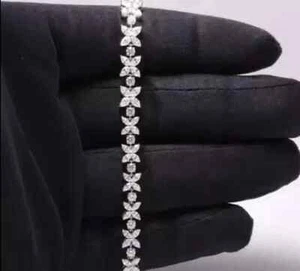 9Ct Marquise Cut  Diamond Tennis Bracelet 14K White Gold Plated Jewellery - Picture 1 of 4