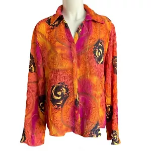 Milano Gr. XL orange rosa Akkordeon Stretch Plissee bunt Damen Shirt Bluse - Bild 1 von 6