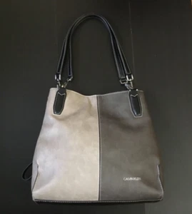 Calvin Klein Elaine Large Tote Bag Taupe Color block NWOT PVC - Picture 1 of 7