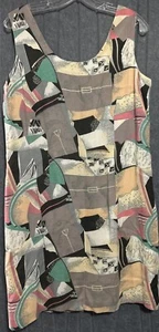 Vintage For Petes Sake Abstract Sleeveless Lined Dress 100% Rayon Dry Clean Only - Picture 1 of 4