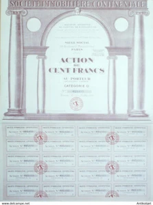 Sté Immobilière continentale action 100 fr Paris 1929 - Picture 1 of 1