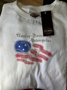 Harley Davidson Motorcycle Patriotic American Flag Medium T-shirt 2002 Old Stock - Picture 1 of 6